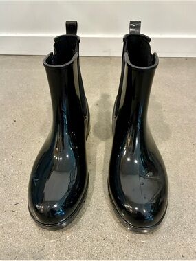 Planone Glossy Black Rain Chelsea Boots